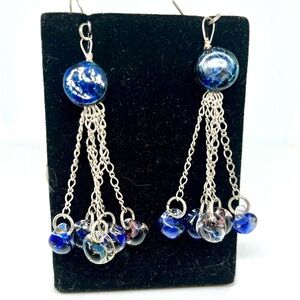 Handcrafted Blue Stone 925 Dangle Earrings